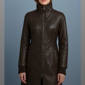 Vintage Danier chocolate brown full-length Italian leather coat NWOT